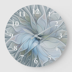 Grande Horloge Ronde Beauté Élégante Moderne Fleur d'Art Abstrait Fract