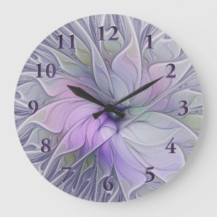 Grande Horloge Ronde Beauté étonnante Fleur d'art Abstrait fractal mode