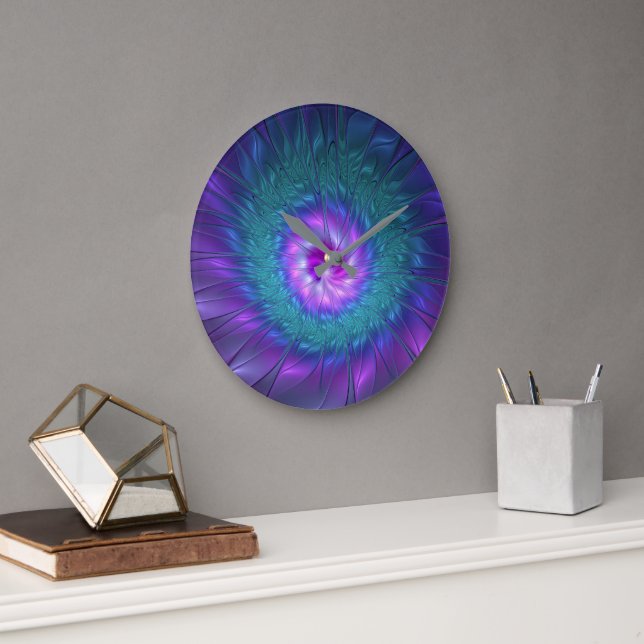 Grande Horloge Ronde Beauté florale Abstraite Fleur d'art fractionnée c (Bureau)