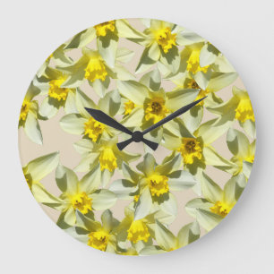 Grande Horloge Ronde Beautiful Daffodils Flowers Wall Clock