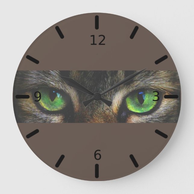 Grande Horloge Ronde Beaux yeux de chat sur marron café (Recto)