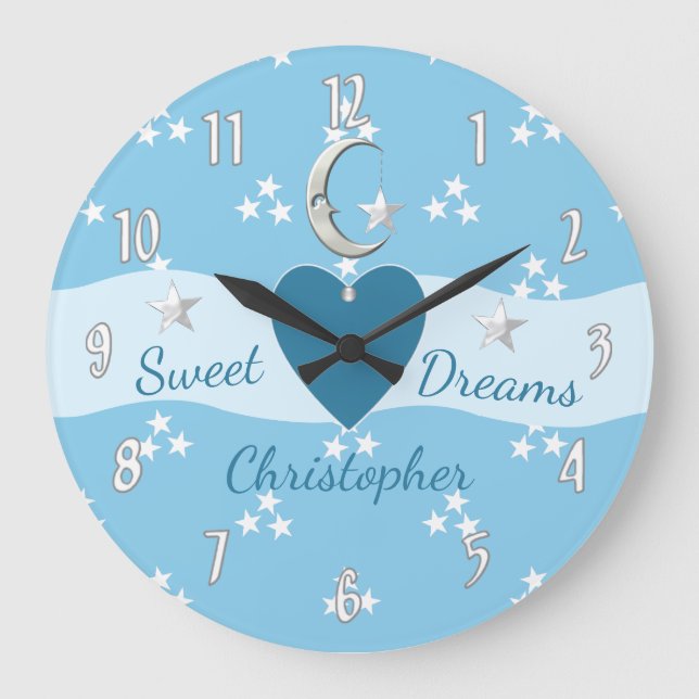 Grande Horloge Ronde Bébé étoiles et bleu lune (Recto)