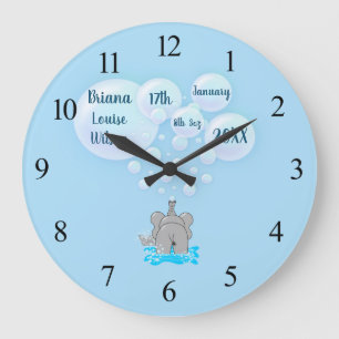 Grande Horloge Ronde Bébé mignon éléphant bulles Monogramme