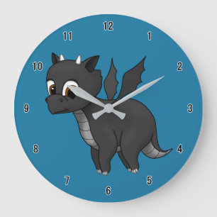 Grande Horloge Ronde Bébé noir mignon Dragon