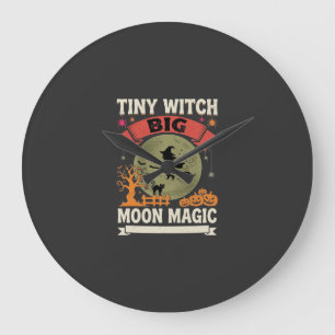 Grande Horloge Ronde Bébé Sorcière Magie Lunaire Halloween