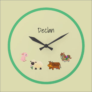 Grande Horloge Ronde Bébés d'animaux de ferme jaunes mignons