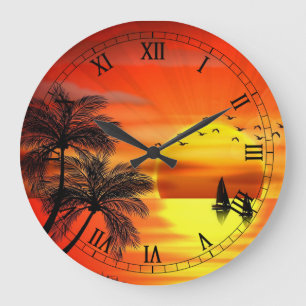 Grande Horloge Ronde bel art orange de coucher du soleil