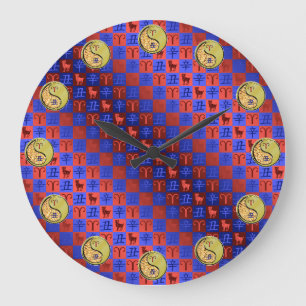 Grande Horloge Ronde Bélier & Bœuf de Métal