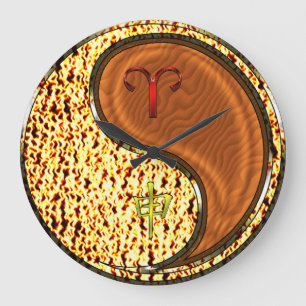 Grande Horloge Ronde Bélier & Singe de Bois