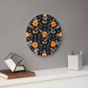 Grande Horloge Ronde Belle Collection Florale Moderne vintage