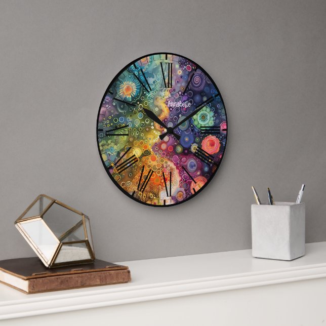 Grande Horloge Ronde Belle couleur Whimsical Retour à l'école (Bureau)