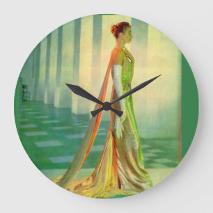 Grande Horloge Ronde Belle dame des années 1960 en robe de soirée