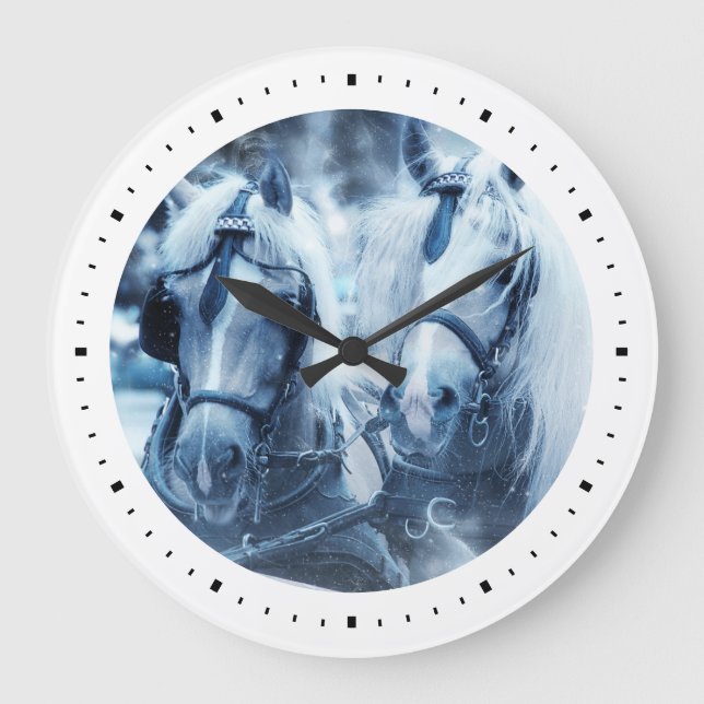 Grande Horloge Ronde Belle équipe de chevaux Photo d'hiver (Recto)