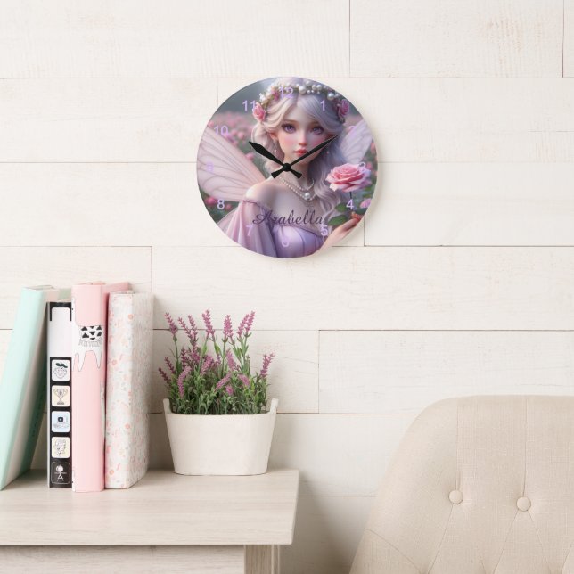 Grande Horloge Ronde Belle fée de juin en Rose (Salle de lecture)