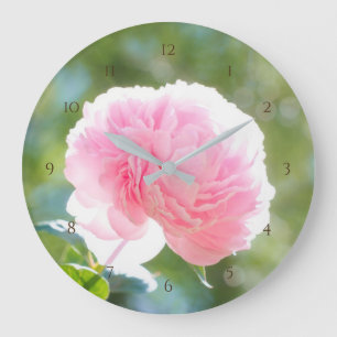 Grande Horloge Ronde Belle fleur de pivoine rose en lumière du soleil