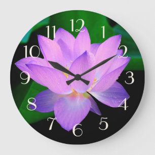 Grande Horloge Ronde Belle fleur pourpre bleue de Lotus