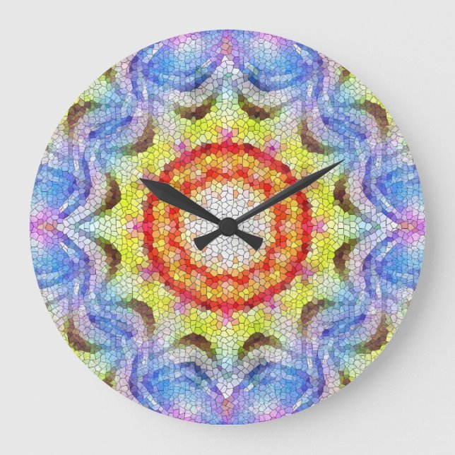Grande Horloge Ronde Belle mosaïque brillante Carreaux soleil Fleur (Recto)