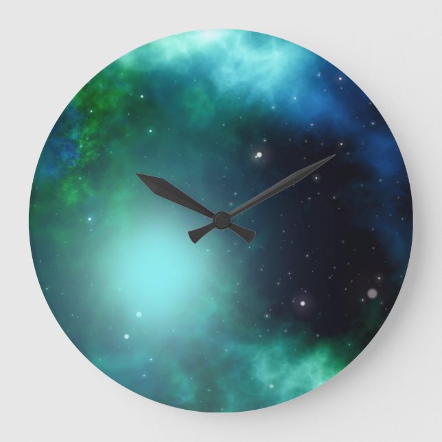 Grande Horloge Ronde Belle Nebula verte remplie d'étoiles (Recto)