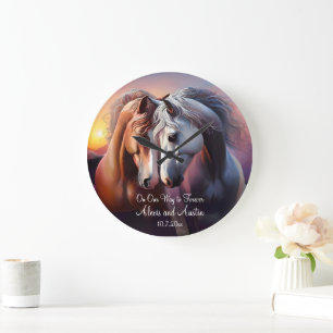 Grande Horloge Ronde Belle paire de chevaux pour l'Anniversaire