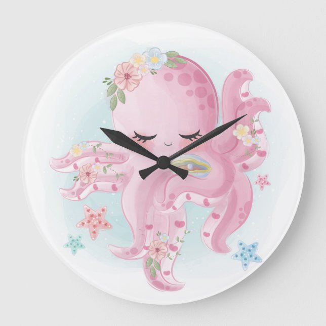 Grande Horloge Ronde Belle pieuvre rose (Recto)