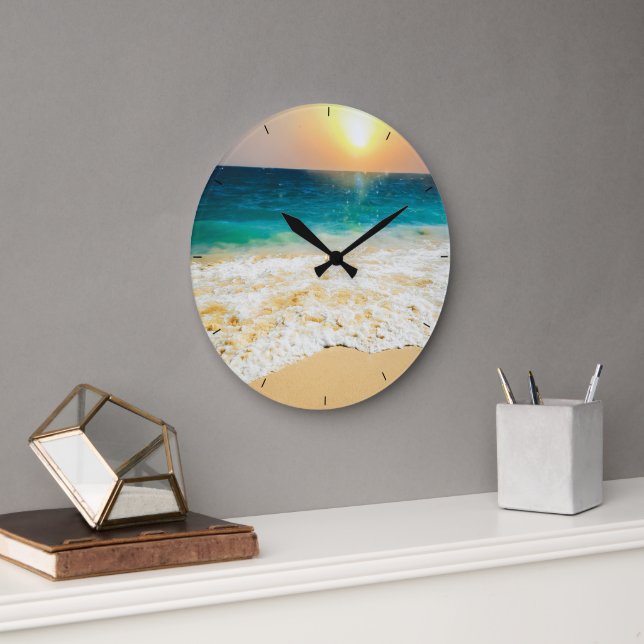 Grande Horloge Ronde Belle plage d'été coucher de soleil (Bureau)