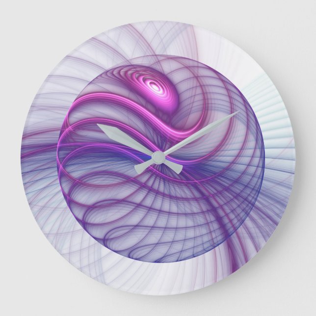 Grande Horloge Ronde Belle Swing Moderne Art Fractal Abstrait Rose (Recto)