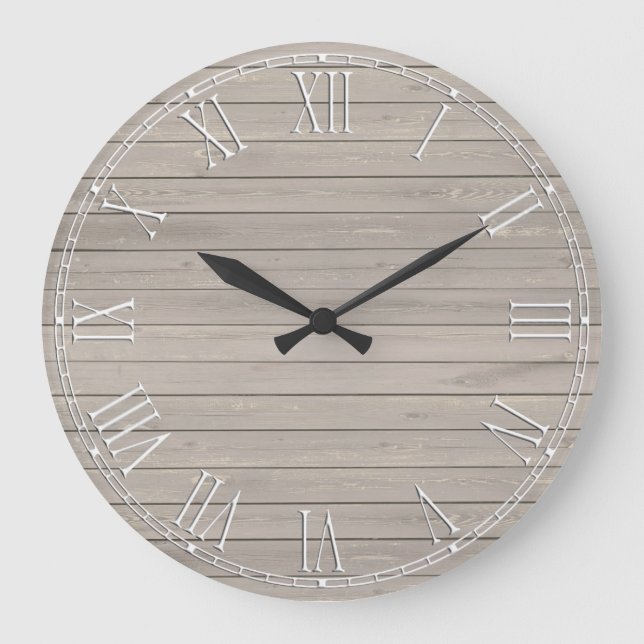 Grande Horloge Ronde Belle texture en bois rustique (Recto)