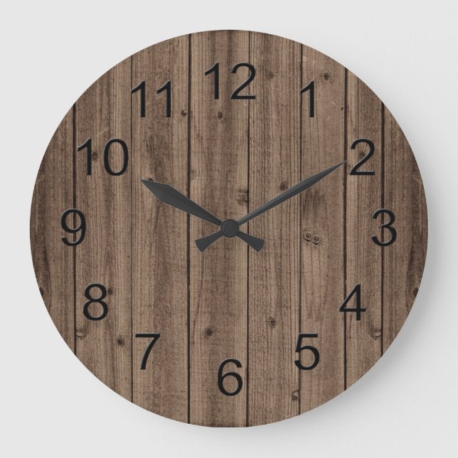 Grande Horloge Ronde Belle texture en bois rustique Brown (Recto)