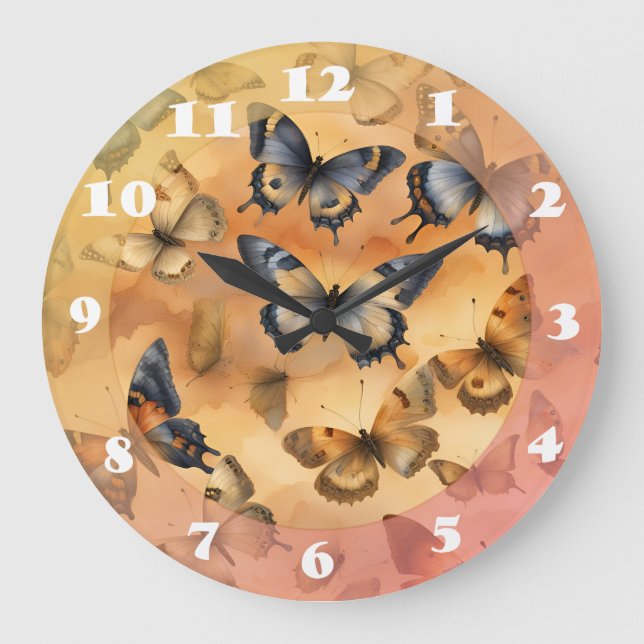 Grande Horloge Ronde Belles papillons aquarelles (Recto)