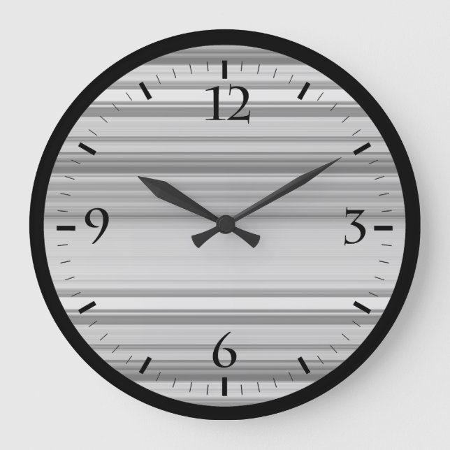 Grande Horloge Ronde Belles rayures gris noir (Recto)