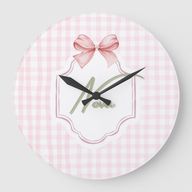 Grande Horloge Ronde Berceau personnalisé pour bébé fille Nova : noeud  (Recto)