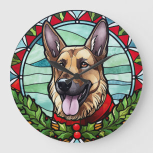 Grande Horloge Ronde Berger allemand en verre tendu Noël