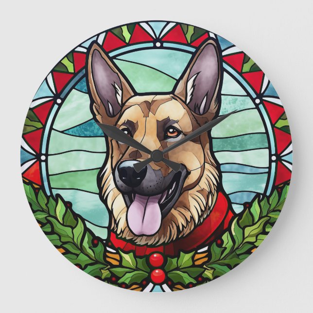 Grande Horloge Ronde Berger allemand en verre tendu Noël (Recto)