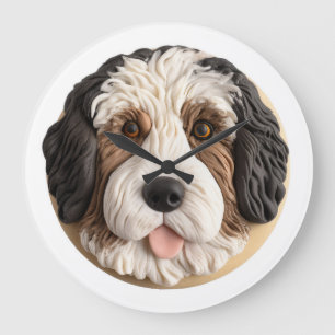 Grande Horloge Ronde Bernedoodle Chien 3D inspiré