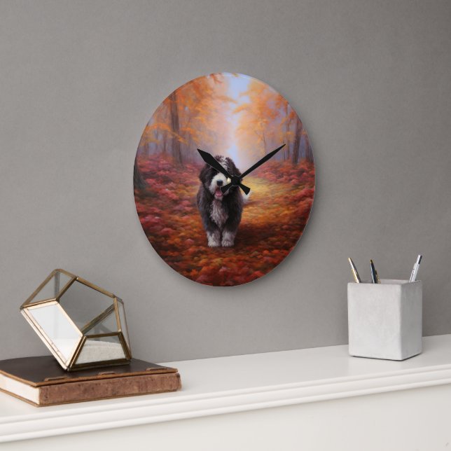 Grande Horloge Ronde Bernedoodle en automne Leaves automne Inspire (Bureau)