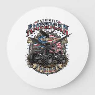 Grande Horloge Ronde Bête Diesel Patriotique Monstre de la Liberté Cami