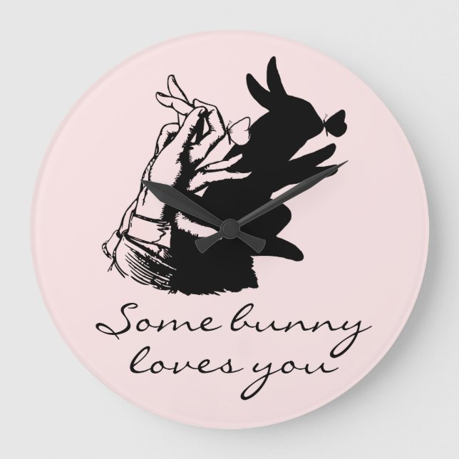 Grande Horloge Ronde Beurre Noir Bleu Retro Met Brousset Pink Script (Recto)