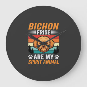 Grande Horloge Ronde Bichon Frise Animal Spirituel Chien Rétro