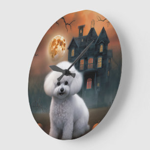 Grande Horloge Ronde Bichon frisé Halloween effrayant