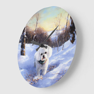Grande Horloge Ronde Bichon Frise Laisser neiger Noël
