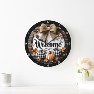 Grande Horloge Ronde Bienvenue citrouilles d'automne