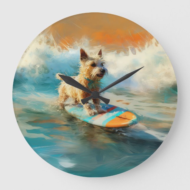 Grande Horloge Ronde Biewer Terrier Plage Surf Peinture (Recto)