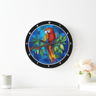 Grande Horloge Ronde Bijou de la jungle vibrante" - Parrot de verre ten
