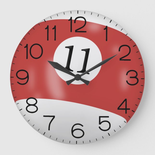 Grande Horloge Ronde Billard rouge et blanc #11 Ball (Recto)