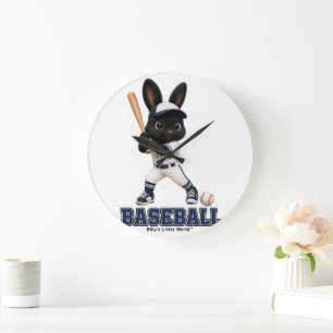 Grande Horloge Ronde Billy le lapin baseball mignon bunny sportif