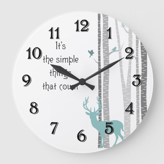 Grande Horloge Ronde Birch Trees avec Cerfs Des Choses Simples Comptent (Recto)