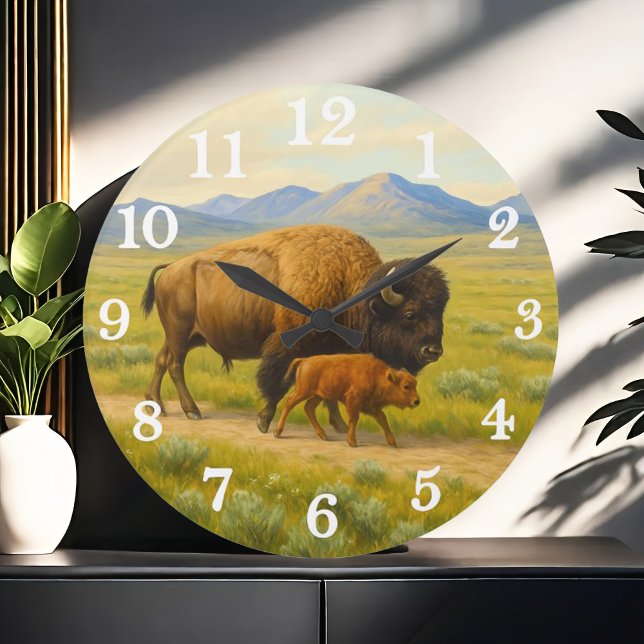 Grande Horloge Ronde Bison duo in golden prairie (Créateur téléchargé)