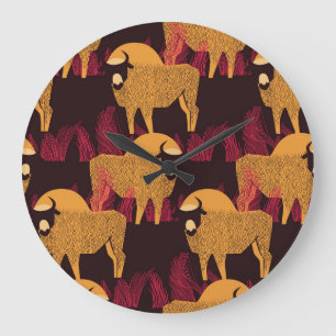 Grande Horloge Ronde Bison Haute herbe : Motif de terrain.