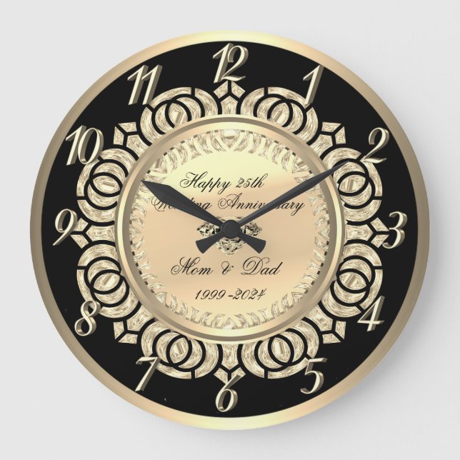 Grande Horloge Ronde Black 25th Mariage Anniversaire de l'or (Recto)