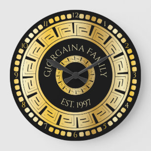 Grande Horloge Ronde Black and Gold Round Greek Key Custom
